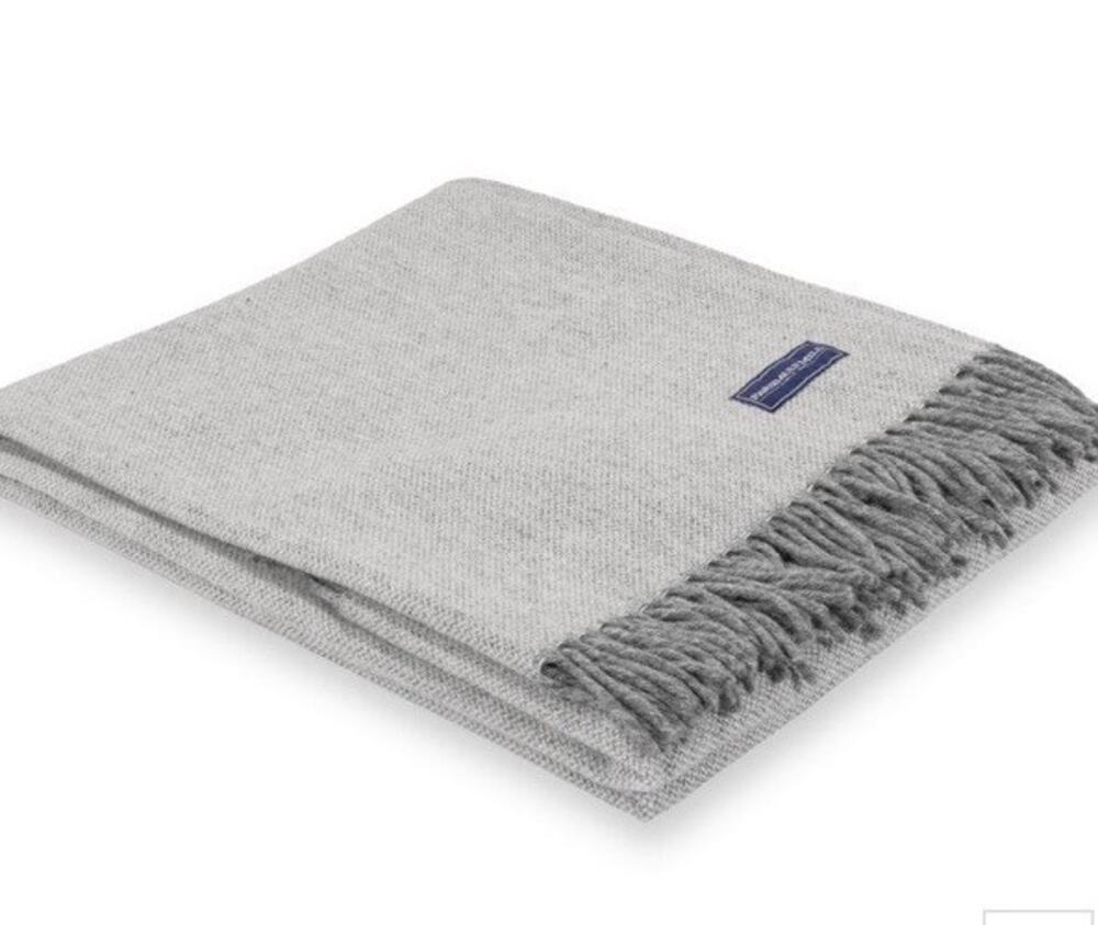 Faribault Mill Ashby Wool Throw Blanket Natural (grey) Fringe 50x66" NEW $175